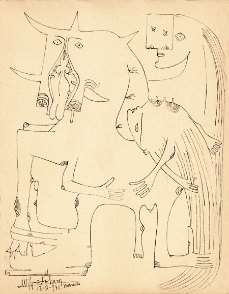 Sans titre, dessin préparatoire pour Fata Morgana, série des carnets de Marseille, 1941