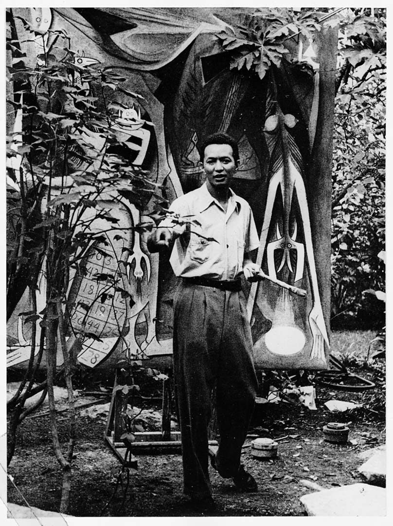 Wifredo Lam devant Bélial, empereur des mouches, La Havane, 1948